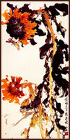 Sunflower, Mantis, Chinese Painting by Ngan Siu-Mui, Lingnan School style