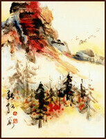 Rocky Mountain, Canadian landscape ~ Autumn, Chinese landscape Painting by Ngan Siu-Mui, revolutionary and innovative style