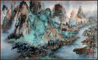 Li River 04, China, Chinese Landscape Painting by Ngan Siu-Mui, revolutionary and innovative style