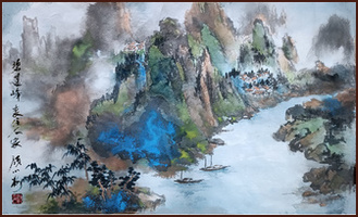 Li River 05, China, Chinese Landscape Painting by Ngan Siu-Mui, revolutionary and innovative style