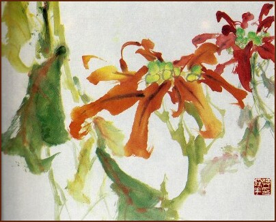 Linda Prenoveau 一品紅, 中國水彩畫, 嶺南畫派風格 (顏小梅藝苑)